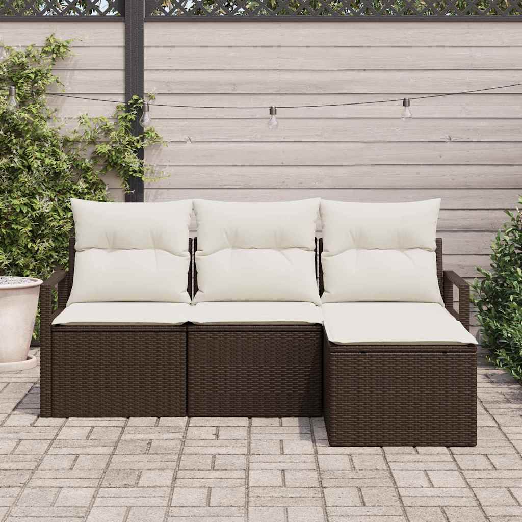 Garten-Sofa-Set mit Kissen mit Speicher 4 pcs Braun und Creme
